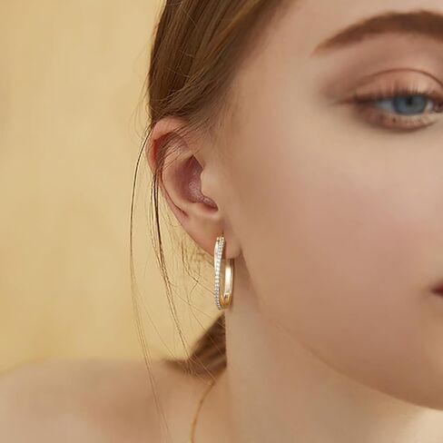 ELEBEST Hoop Earrings 14K Hoop Gold Earrings for Women Thick Large Diamond Hoops Earring Elegant X-shaped Gold Huggie Earring 30mm in Saudi Arabia