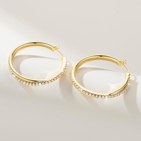 ELEBEST Hoop Earrings 14K Hoop Gold Earrings for Women Thick Large Diamond Hoops Earring Elegant X-shaped Gold Huggie Earring 30mm in Saudi Arabia