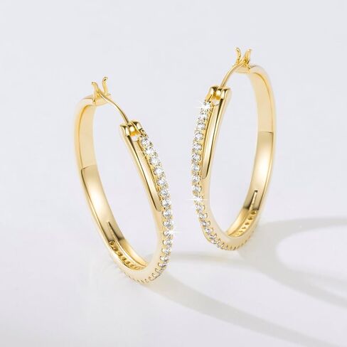 ELEBEST Hoop Earrings 14K Hoop Gold Earrings for Women Thick Large Diamond Hoops Earring Elegant X-shaped Gold Huggie Earring 30mm in Saudi Arabia