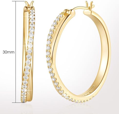 ELEBEST Hoop Earrings 14K Hoop Gold Earrings for Women Thick Large Diamond Hoops Earring Elegant X-shaped Gold Huggie Earring 30mm in Saudi Arabia