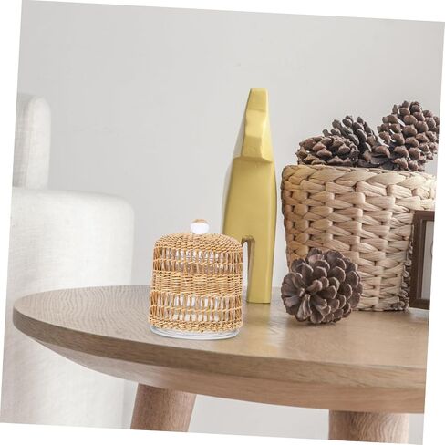 Zerodeko Glass Candle Dome Holder Rattan Wrap Decorative Candle Cover for Home Decor Multi-use Cloche in Saudi Arabia