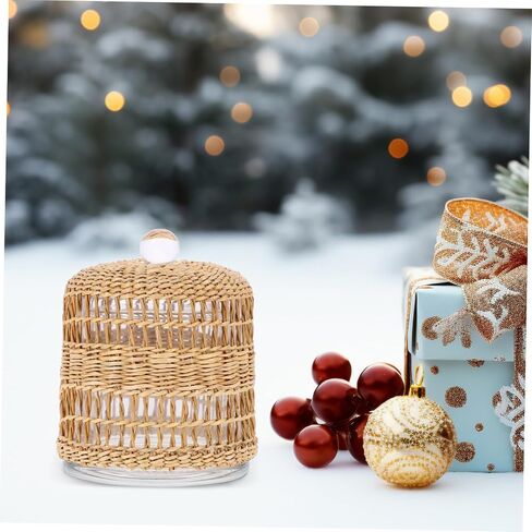Zerodeko Glass Candle Dome Holder Rattan Wrap Decorative Candle Cover for Home Decor Multi-use Cloche in Saudi Arabia