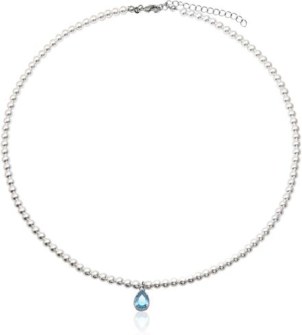 Pearl Choker Necklace for Women White Beaded with Aquamarine Charm Elegant Pearl Necklace for Daily or Wedding in Kuwait