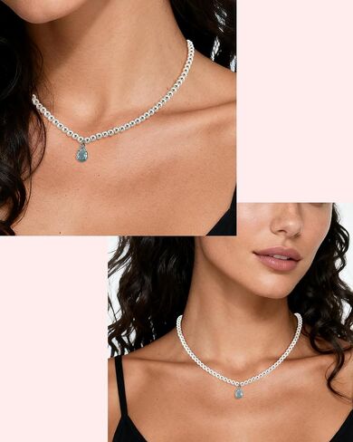 Pearl Choker Necklace for Women White Beaded with Aquamarine Charm Elegant Pearl Necklace for Daily or Wedding in Kuwait