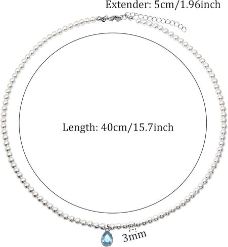 Pearl Choker Necklace for Women White Beaded with Aquamarine Charm Elegant Pearl Necklace for Daily or Wedding in Kuwait