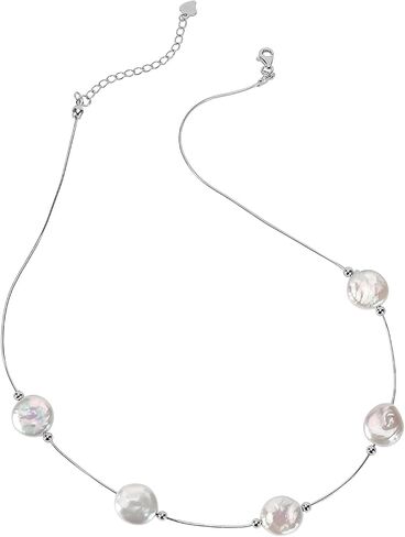 Natural Freshwater Pearl Necklace, Sterling Silver Chain, Petal Shape Choker, 5-Pearl Handmade Design in Kuwait