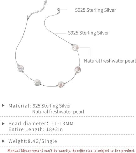 Natural Freshwater Pearl Necklace, Sterling Silver Chain, Petal Shape Choker, 5-Pearl Handmade Design in Kuwait