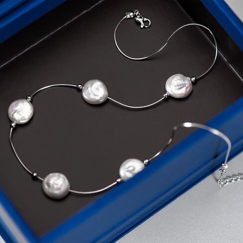 Natural Freshwater Pearl Necklace, Sterling Silver Chain, Petal Shape Choker, 5-Pearl Handmade Design in Kuwait