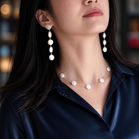 Natural Freshwater Pearl Necklace, Sterling Silver Chain, Petal Shape Choker, 5-Pearl Handmade Design in Kuwait