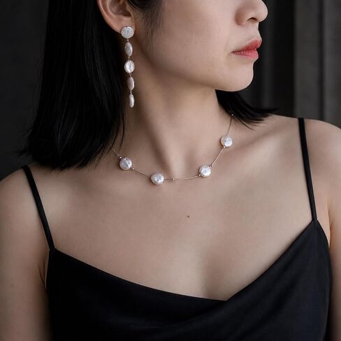 Natural Freshwater Pearl Necklace, Sterling Silver Chain, Petal Shape Choker, 5-Pearl Handmade Design in Kuwait