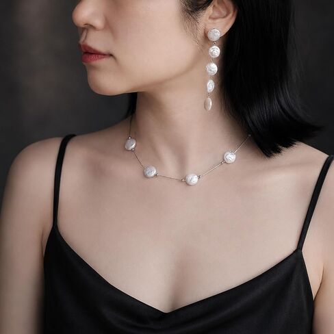 Natural Freshwater Pearl Necklace, Sterling Silver Chain, Petal Shape Choker, 5-Pearl Handmade Design in Kuwait