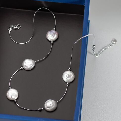 Natural Freshwater Pearl Necklace, Sterling Silver Chain, Petal Shape Choker, 5-Pearl Handmade Design in Kuwait
