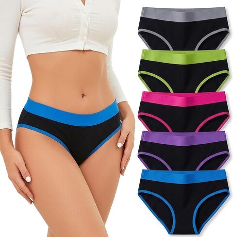 Women's Soft Cotton Bikini Panties 5-Pack, Breathable Low Rise Cheeky Underwear for Ladies in Kuwait