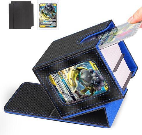 Card Deck Box for MTG Commander, Card Storage Box for Trading Cards, PU Leather Magnetic Card Display Case, Holds 100 Double-Sleeved Cards, Black&Orange in Kuwait