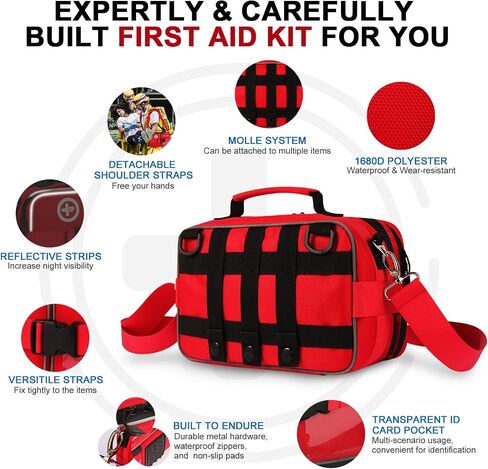 Premium 516 Piece First Aid Kit for Car, FSA Eligible HSA Store Waterproof Compact Labeled First Aid Bag with Molle Shoulder Strap, Emergency Kit for Home, Travel, Hiking, Camping, Survival in Kuwait