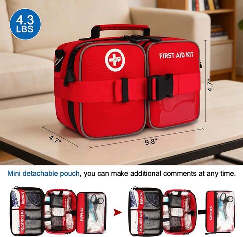 Premium 516 Piece First Aid Kit for Car, FSA Eligible HSA Store Waterproof Compact Labeled First Aid Bag with Molle Shoulder Strap, Emergency Kit for Home, Travel, Hiking, Camping, Survival in Kuwait