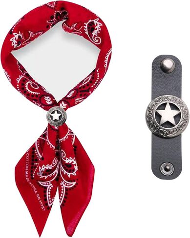 27.5 * 27.5 inches Oversize Bandana Scarf with Star Concho, Handmade Leather Square Scarf Buckle Ring, Gifts for Men in Saudi Arabia