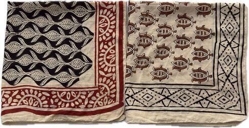 100% Cotton Bandanas, Bohemian Style Cotton Neck Scarf, Boho Soft Cotton Bandana, Block Print Face Mask, Multi Use Boho Block Print Head Wrap set of 2 pcs in Kuwait