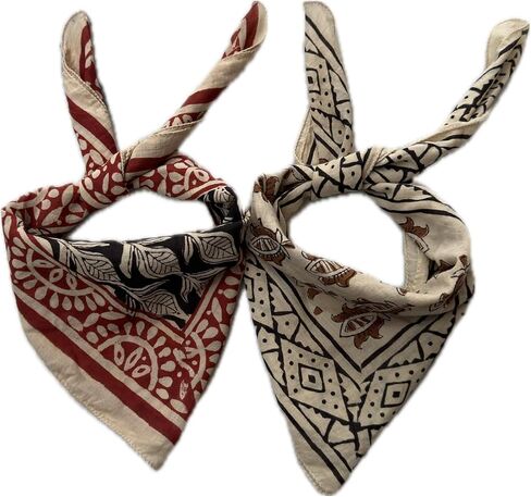 100% Cotton Bandanas, Bohemian Style Cotton Neck Scarf, Boho Soft Cotton Bandana, Block Print Face Mask, Multi Use Boho Block Print Head Wrap set of 2 pcs in Kuwait