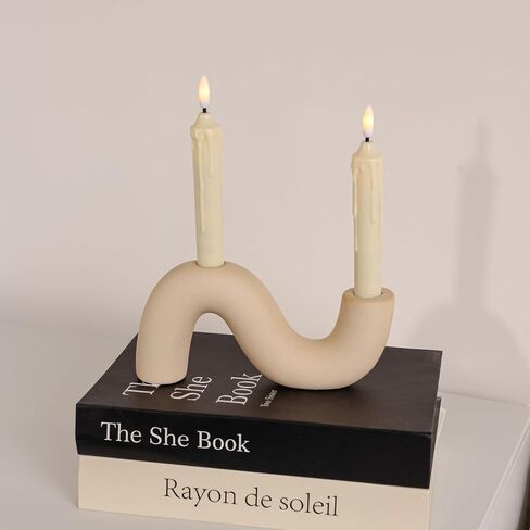 2-Pack White Ceramic Candle Holder Set, Modern Taper Candlestick for Table Living Room Wedding – Includes 4 LED Candles in Saudi Arabia