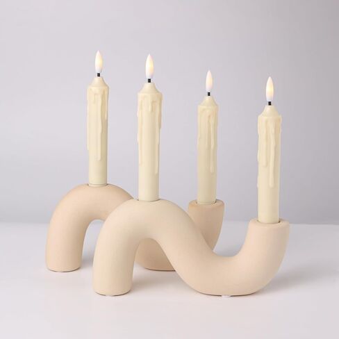 2-Pack White Ceramic Candle Holder Set, Modern Taper Candlestick for Table Living Room Wedding – Includes 4 LED Candles in Saudi Arabia