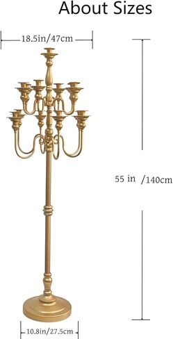 Bigsee Floor Candelabra طويل القامة 13 حامل شموع لقطعة الزفاف المركزية: 55 بوصة شمعدان معدني ذهبي للشمعة المستدقة وحامل الزهور المركزي لحفلات الزفاف وحفلات الممر (1، ذهبي) in Kuwait