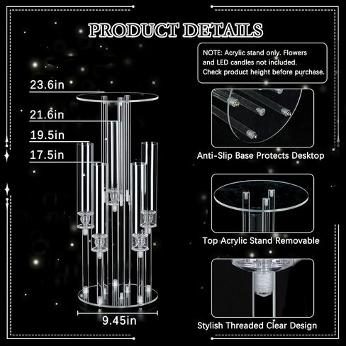 4PCS Acrylic Candelabra Flower Stand Centerpieces, Clear 5 Arm | 2 in 1 Acrylic wedding Centerpieces Stand for Birthday Party Event Decor, Fit LED Candle in Saudi Arabia