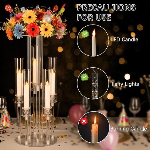 4PCS Acrylic Candelabra Flower Stand Centerpieces, Clear 5 Arm | 2 in 1 Acrylic wedding Centerpieces Stand for Birthday Party Event Decor, Fit LED Candle in Saudi Arabia