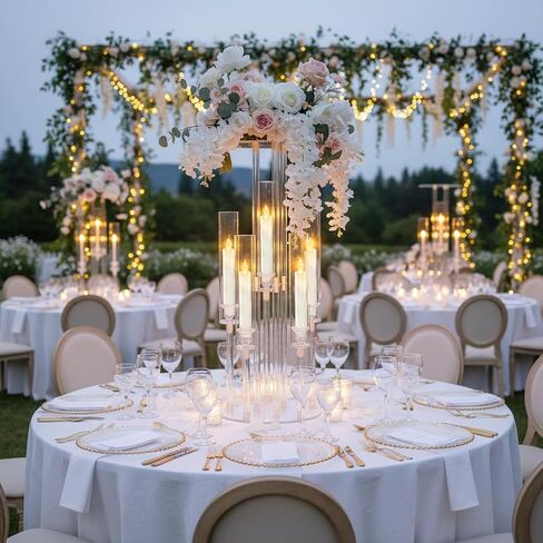 4PCS Acrylic Candelabra Flower Stand Centerpieces, Clear 5 Arm | 2 in 1 Acrylic wedding Centerpieces Stand for Birthday Party Event Decor, Fit LED Candle in Saudi Arabia