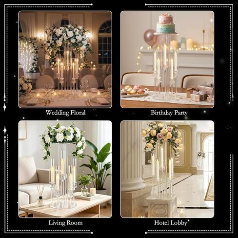 4PCS Acrylic Candelabra Flower Stand Centerpieces, Clear 5 Arm | 2 in 1 Acrylic wedding Centerpieces Stand for Birthday Party Event Decor, Fit LED Candle in Saudi Arabia