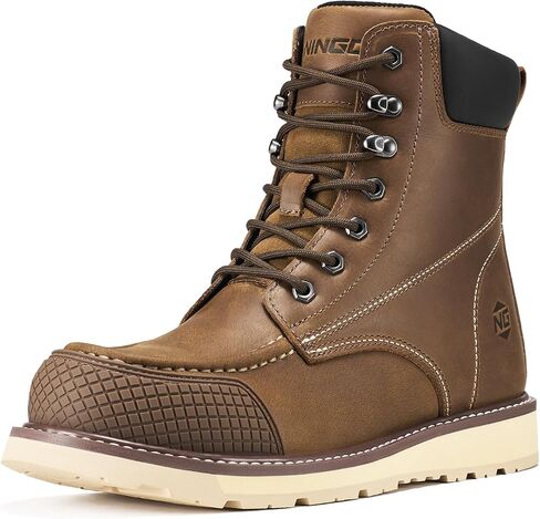 NINGO Steel Toe Work Boots for Men, 6 Inch Full Grain Leather Moc Toe Boots for Men with Non Slip Wedge Outsole, Durable TPU Protective Toe Cap Mens Safety Shoes EH Rated for Construction Welding in Saudi Arabia