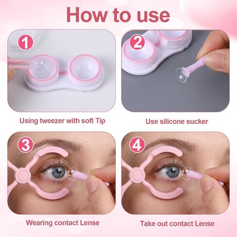 Contact Lens Applicator Tool,Plastic Eye Opener for Contacts Set,Portable Contact Lens Applicator,Contacts Len Insertion & Removal Kit for Travel,Pink in Saudi Arabia