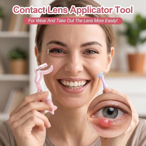 Contact Lens Applicator Tool,Plastic Eye Opener for Contacts Set,Portable Contact Lens Applicator,Contacts Len Insertion & Removal Kit for Travel,Pink in Saudi Arabia