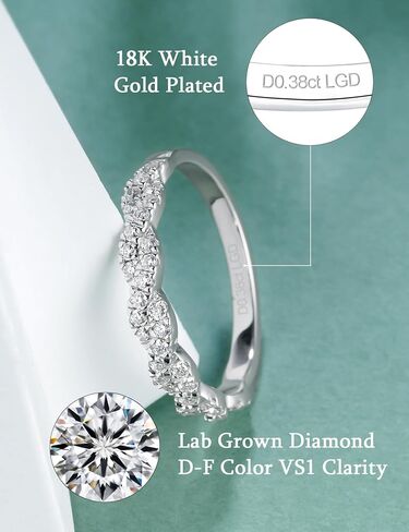 IMOLOVE Lab Grown Diamond Wedding Bands for Women, Trendy Twisted Eternity Rings for Women in 18K White Gold Plated Sterling Silver Size 4-11 in Kuwait