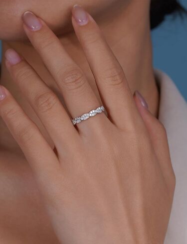 IMOLOVE Lab Grown Diamond Wedding Bands for Women, Trendy Twisted Eternity Rings for Women in 18K White Gold Plated Sterling Silver Size 4-11 in Kuwait