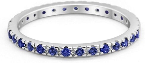Blue Apple Co. 2mm Full Eternity Stackable Band Round Simulated Cubic Zirconia 925 Sterling Silver Choose Color in Kuwait