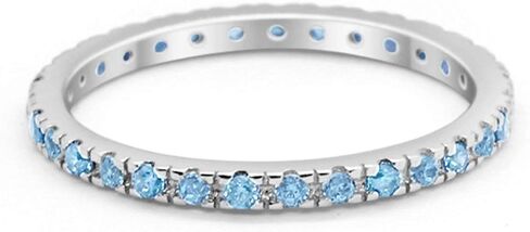 Blue Apple Co. 2mm Full Eternity Stackable Band Round Simulated Cubic Zirconia 925 Sterling Silver Choose Color in Kuwait