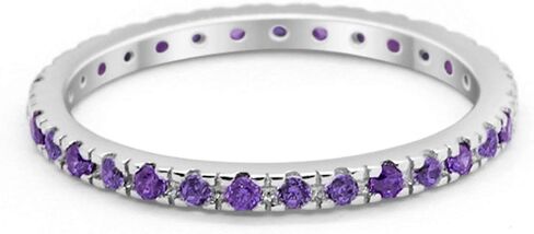 Blue Apple Co. 2mm Full Eternity Stackable Band Round Simulated Cubic Zirconia 925 Sterling Silver Choose Color in Kuwait
