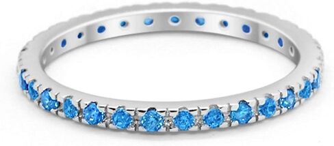 Blue Apple Co. 2mm Full Eternity Stackable Band Round Simulated Cubic Zirconia 925 Sterling Silver Choose Color in Kuwait