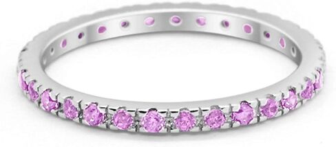 Blue Apple Co. 2mm Full Eternity Stackable Band Round Simulated Cubic Zirconia 925 Sterling Silver Choose Color in Kuwait