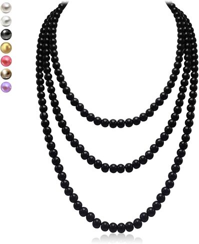 Women's Long Pearl Necklace - Natural Cultured Pearls - Luxurious 8mm Strand Pearls - 1920s Timeless Elegance - Great for Wives, Girlfriends, Sisters, and Besties - Length 60In/71In in Saudi Arabia
