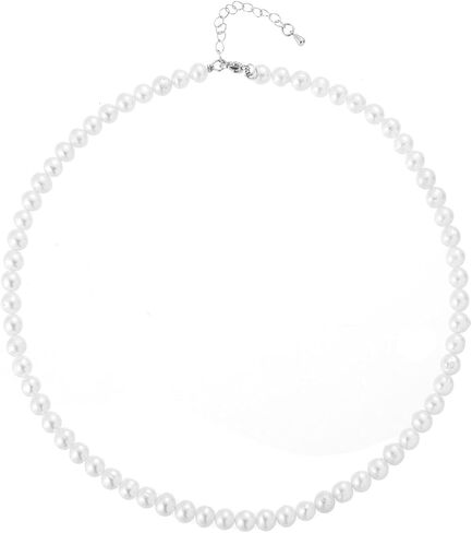 Pearl Strand Necklace for Women, White Pearl Classic Silver | Vintage Rococo Gold Tone with Blue Heart Pendant Dainty Necklace Jewelry Gift for Wedding Bridal Party Bride in Saudi Arabia