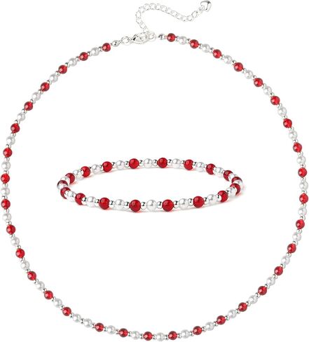 XIJIN Red Beaded Pearl Necklaces for Women Waterproof Stretch Beaded Anklet Gold Silver Jewelry Set in Saudi Arabia