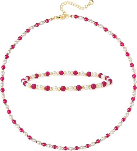 XIJIN Red Beaded Pearl Necklaces for Women Waterproof Stretch Beaded Anklet Gold Silver Jewelry Set in Saudi Arabia