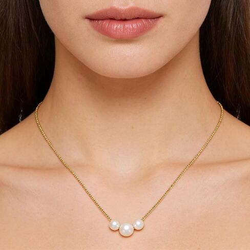 Dainty Pearl Necklace for Women, 14K Gold Plated Simple Choker with 3 Freshwater Pearls, Minimalist Layering Jewelry Gift for Mom, Wife, Girlfriend in Saudi Arabia