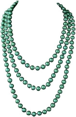 1920s Long Pearl Necklaces Elegant Round Pearls Necklac for Women Gatsby Costume Jewelry in Kuwait
