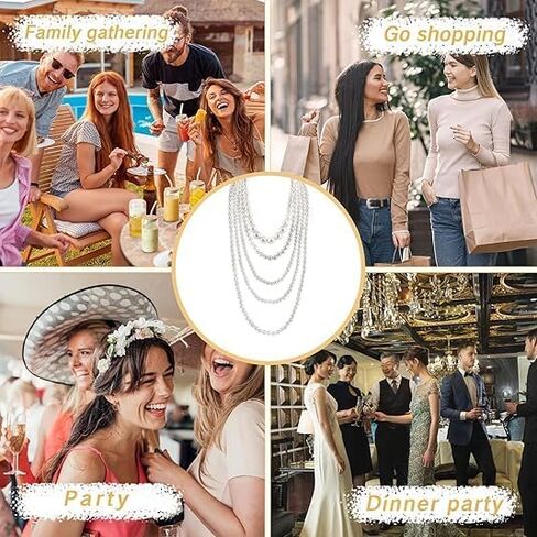 Pearl Necklace Multi Long Strand Layered Pearl Necklaces Chunky Large White Faux Pearls Costume Jewelry Vintage Multistrand Necklace Stacked Strands for Women in Saudi Arabia