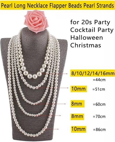 Pearl Necklace Multi Long Strand Layered Pearl Necklaces Chunky Large White Faux Pearls Costume Jewelry Vintage Multistrand Necklace Stacked Strands for Women in Saudi Arabia
