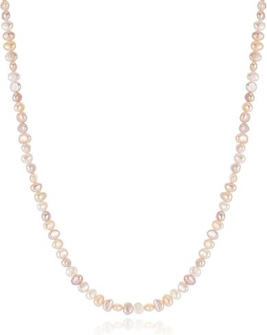 JaruJaru Multicolor Baroque Pearl Necklace, 8-9mm Freshwater Pearls in Multicolors, White/Coral/Lavender/Pink, 40cm with 5cm Extender, 14K Gold Plated Heart Clasp in Kuwait