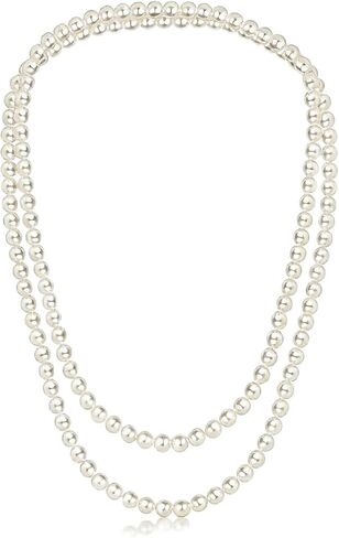 Long Pearl Necklace for Women, 2-Row Faux Pearl Strand, Elegant Costume Jewelry for Weddings & Formals, Classic White Bead Accessory in Kuwait
